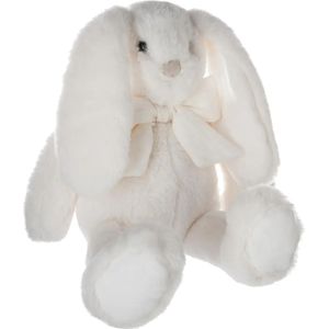 Knuffeldier konijn met strikje  - zachte pluche stof - fluffy knuffels - creme wit - 30 cm - Knuffeldier