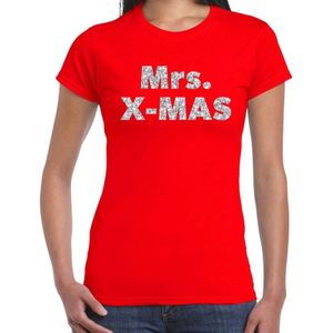 Rode foute Kerst t-shirt mrs x-mas zilveren letters voor dames - kerst t-shirts