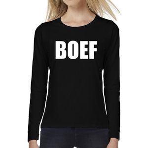 BOEF tekst t-shirt long sleeve zwart voor dames - Feestshirts