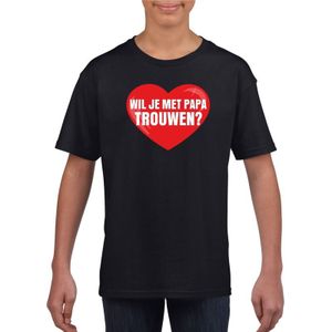 Huwelijksaanzoek t-shirt Wil je met papa trouwen zwart kinderen - Feestshirts