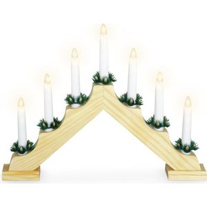 Kaarsenbrug - 41 x 5 x 31 cm - hout - goud - met 7 led kaarsen - kerstverlichting figuur
