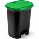Kunststof afvalemmers/vuilnisemmers/pedaalemmers in het zwart/groen van 27 liter met deksel en pedaal 38 x 32 x 45 cm
