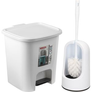 Forte Plastics - WC-/toiletborstel houder - wit - pedaalemmer 7.5L