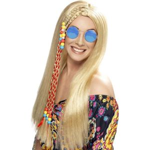 Dames Flower Power Hippie Sixties verkleed set pruik en bril - Verkleedpruiken