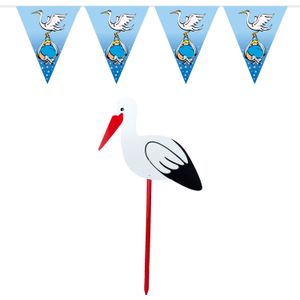Geboorte versiering jongen - ooievaar geboorte bord - 100 cm hoog - vlaggenlijn blauw - 10 meter - Feestdecoratievoorwerp