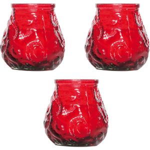 15x Horeca kaarsen rood in kaarshouder van glas 7 cm brandtijd 17 uur - Waxinelichtjes