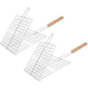 BBQ collection Barbecue rooster - 2x - klem grill - metaal/hout - L21 x B23 x H1 cm - vlees/vis/groente