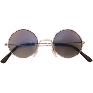 Hippie Flower Power Sixties ronde glazen zonnebril antraciet - Verkleedbrillen