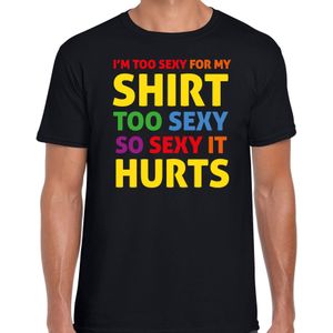Gay Pride t-shirt met tekst - heren - zwart - Too sexy - LHBTI - Feestshirts