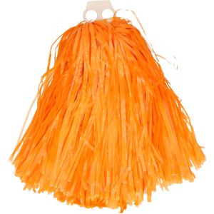 Cheerballs/pompoms - 1x - oranje - met franjes en ring handgreep - 28 cm - Verkleedattributen