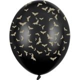 Halloween 24x Halloween decoratie ballon matzwart met gouden vleermuisprint 30 cm - Ballonnen