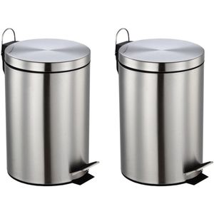 Set van 2x stuks RVS vuilnisbakken/pedaalemmers 12 liter 40 cm - Prullenbakken