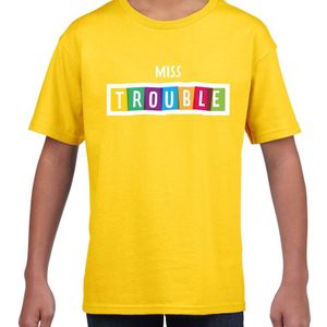 Miss trouble fun tekst t-shirt geel kids - Feestshirts
