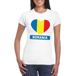T-shirt wit Roemenie vlag in hart wit dames - Feestshirts