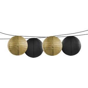 Feest/tuin versiering 4x stuks luxe bol-vorm lampionnen zwart en goud dia 35 cm - Feestlampionnen