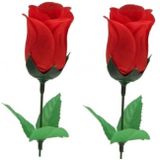 2x Voordelige rode roos kunstbloemen 28 cm - Kunstbloemen