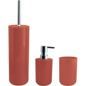 Toiletborstel in houder/zeeppompje/beker badkamer set Moods - kunststof - terracotta - Badkameraccessoireset