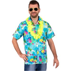 Hawaii shirt/blouse - Verkleedkleding - Heren - Tropische bloemen - blauw - Carnavalsblouses