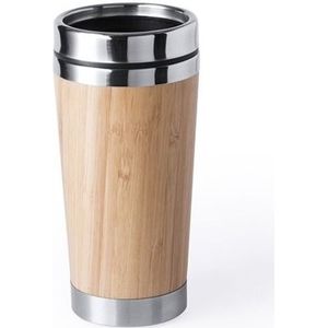 2x Luxe bamboe/RVS reis bekers voor koffie of thee 500 ml - Drinkbekers
