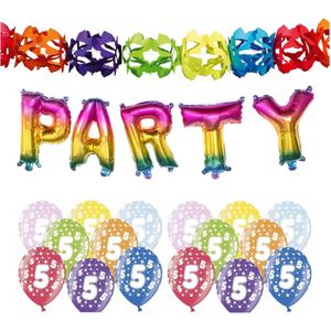 5 jaar feestartikelen pakket slingers/cijfer ballonnen/folie letters - Ballonnen