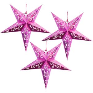 Set van 3x stuks decoratie kerstster lampionnen roze 60 cm - Kerststerren