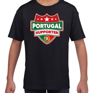 Portugal schild supporter t-shirt zwart voor kinderen - Feestshirts