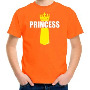 Koningsdag t-shirt Princess met kroontje oranje voor kinderen - Feestshirts