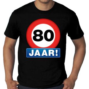 Grote maten stopbord / verkeersbord 80 jaar verjaardag t-shirt zwart voor heren - Feestshirts