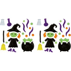 Horror gel raamstickers heks - 2x - 20 x 25 cm - oranje - Halloween thema decoratie/versiering - Feeststickers