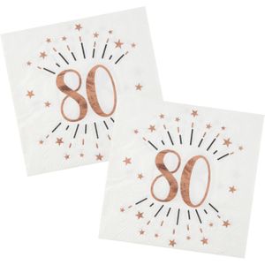 Verjaardag feest servetten leeftijd - 50x - 80 jaar - rose goud - 33 x 33 cm - Feestservetten