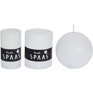 Spaas Stompkaarsen set - 5x8 cm / 7x8 cm / 7x13 cm - 30 Branduren - Wit - 3 Stuks