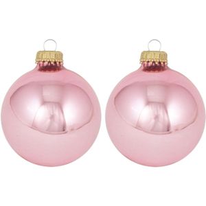 16x Pink blush lichtroze glazen kerstballen glans 7 cm kerstboomversiering - Kerstbal
