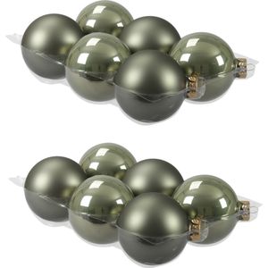 12x stuks glazen kerstballen graniet groen 8 cm mat/glans - Kerstbal