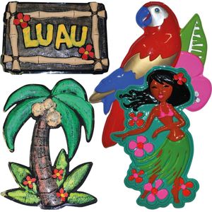 Bellatio Decorations - Hawaii thema muur/wand versieringen set 4x stuks - Feestdecoratieborden
