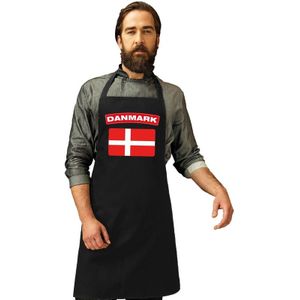 Denemarken vlag barbecueschort/ keukenschort zwart volwassenen - Feestschorten