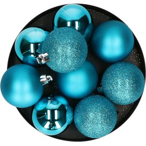 9x stuks kerstballen turquoise blauw glans en mat kunststof 6 cm - Kerstbal