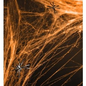 Halloween - 2x Oranje spinnenweb/spinnenrag hangdecoratie 100 x 200 cm/60 gram met spinnetjes - Feestdecoratievoorwerp