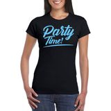 Verkleed T-shirt voor dames - party time - zwart - blauw glitter - carnaval/themafeest - Feestshirts