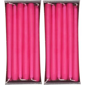 24x Fuchia roze dinerkaarsen/kandelaarkaarsen 25 cm 8 branduren - Dinerkaarsen