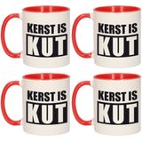 Set van 4x stuks kerst is kut koffiemokken / theebekers rood Kerstmis kerstcadeau 300 ml - Bekers