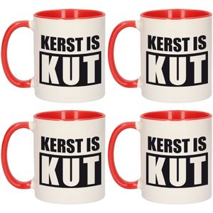 Set van 4x stuks kerst is kut koffiemokken / theebekers rood Kerstmis kerstcadeau 300 ml - Bekers