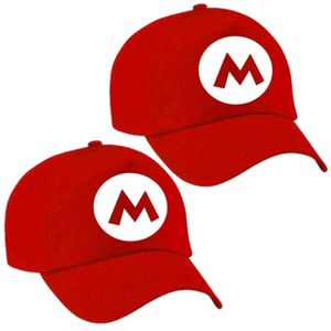 2x stuks verkleed petten / carnaval petten Mario rood voor kinderen - Verkleedhoofddeksels