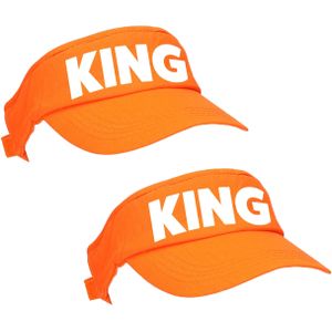 2x stuks oranje King zonneklep met Nederlandse vlag voor Koningsdag/ EK/ WK - Verkleedhoofddeksels