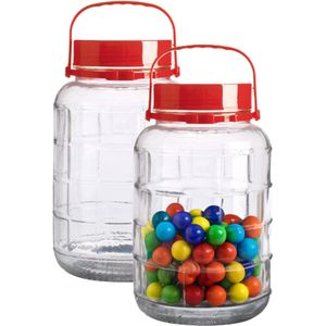 Voedsel opslag container - 2x - glas - 5 liter - afsluitdop en draag hengsel - transparant - voorraa - Voorraadpot