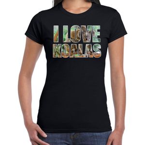 Tekst t-shirt I love koalas met dieren foto van een koala zwart voor dames - T-shirts