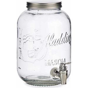 Glazen drankdispenser/limonadetap met zilver kleur dop/tap 3.8 liter - Drankdispensers