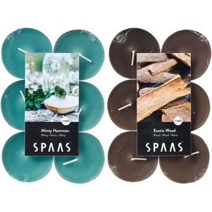 Candles by Spaas geurkaarsen - 24x stuks in 2 geuren Mint en Exotic wood