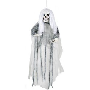 Horror hangdecoratie spook/geest pop wit 80 cm - Halloween poppen