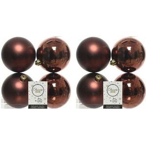 8x Mahonie bruine kerstballen 10 cm glanzende/matte kunststof/plastic kerstversiering - Kerstbal