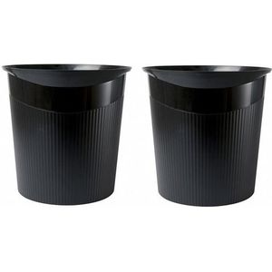 2x Prullenmand/papiermand zwart 13 liter - Prullenbakken
